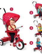 RADIO FLYER Tricicleta pentru copii 4 in 1 multifunctionala control al directiei sezut cu pozitie ajustabila copertina pentru protectie UV