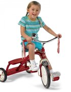 RADIO FLYER Tricicleta pentru copii Classic Red Dual Deck cu scaun ajustabil in inaltime constructie din otel roti imbracate in cauciuc si sonerie