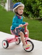 RADIO FLYER Tricicleta pentru copii Fold 2 Go Pink pliabila cu scaun reglabil in inaltime in functie de varsta roti silentioase panglici decorative si compartiment pentru depozitare