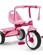RADIO FLYER Tricicleta pentru copii Fold 2 Go Pink pliabila cu scaun reglabil in inaltime in functie de varsta roti silentioase panglici decorative si compartiment pentru depozitare