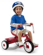 RADIO FLYER Tricicleta pentru copii Fold 2 Go Red pliabila cu scaun reglabil in inaltime in functie de varsta roti silentioase panglici decorative si compartiment pentru depozitare