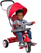 RADIO FLYER Tricicleta pentru copii rosu multifunctionala 4 in 1 cu scaun cu pozitie ajustabila suport pentru picioare roti silentioase maner reglabil pe inaltime si detasabil sistem roata libera pana la 25 kg