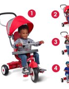 RADIO FLYER Tricicleta pentru copii rosu multifunctionala 4 in 1 cu scaun cu pozitie ajustabila suport pentru picioare roti silentioase maner reglabil pe inaltime si detasabil sistem roata libera pana la 25 kg