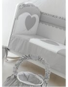 Raffaello Design Made in Italy Set lenjerie de lux din bumbac cu broderie protectie laterala pilota pentru pat bebelusi Cuore di Mamma Gri Italia