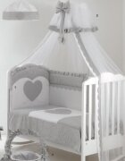 Raffaello Design Made in Italy Set lenjerie de lux din bumbac cu broderie protectie laterala pilota pentru pat bebelusi Cuore di Mamma Gri Italia