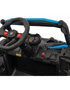 Ramiz Atv electric pentru copii Buggy Defend 106x75x59 cm albastru 140W cu telecomanda 4 x 4 suspensii sunete lumini scaun piele roti din spuma Eva si panou audio