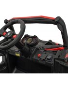 Ramiz Atv electric pentru copii Buggy Defend 106x75x59 cm rosu 140W cu telecomanda 4 x 4 suspensii sunete lumini scaun piele roti din spuma Eva si panou audio