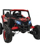 Ramiz Atv electric pentru copii Buggy Defend 106x75x59 cm rosu 140W cu telecomanda 4 x 4 suspensii sunete lumini scaun piele roti din spuma Eva si panou audio