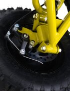 Ramiz Atv electric pentru copii Hiperfect Yellow cu motor 1000W baterie de 48V12Ah viteza 35 kmh cadrul din metal armat echipat cu roti pneumatice suspensii faruri LED frontale claxon integrat pornire cu cheie