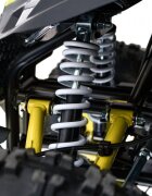 Ramiz Atv electric pentru copii Hiperfect Yellow cu motor 1000W baterie de 48V12Ah viteza 35 kmh cadrul din metal armat echipat cu roti pneumatice suspensii faruri LED frontale claxon integrat pornire cu cheie