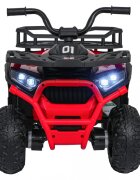 Ramiz Atv electric pentru copii Robust Red 4 motoare de 35W baterie de 12V7Ah telecomanda 2.4G cu 3 viteze roti spuma EVA scaun piele ecologica port USB MP3 radio FM Bluetooth Lumini LED pedala acceleratie