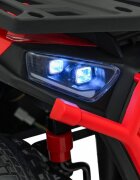 Ramiz Atv electric pentru copii Robust Red 4 motoare de 35W baterie de 12V7Ah telecomanda 2.4G cu 3 viteze roti spuma EVA scaun piele ecologica port USB MP3 radio FM Bluetooth Lumini LED pedala acceleratie