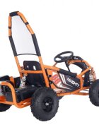 Ramiz Kart electric pentru copii Maighty Orange cu motor 1000W baterie 48V12Ah viteza maxima 30 kmh cu 3 moduri de viteza accesate la cheie frane hidraulice pe disc anvelope gonflabile cu suspensii si scaun reglabil