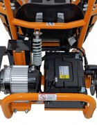 Ramiz Kart electric pentru copii Maighty Orange cu motor 1000W baterie 48V12Ah viteza maxima 30 kmh cu 3 moduri de viteza accesate la cheie frane hidraulice pe disc anvelope gonflabile cu suspensii si scaun reglabil