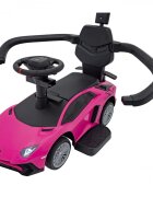 Ramiz Masinuta copii de impins Lamborghini Aventador Blue Pink cu maner parental detasabil sunete si lumini LED roti din cauciuc suport pentru picioare bara de protectie greutate maxima admisa 30 kg