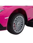 Ramiz Masinuta copii de impins Lamborghini Aventador Blue Pink cu maner parental detasabil sunete si lumini LED roti din cauciuc suport pentru picioare bara de protectie greutate maxima admisa 30 kg