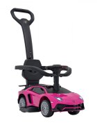 Ramiz Masinuta copii de impins Lamborghini Aventador Blue Pink cu maner parental detasabil sunete si lumini LED roti din cauciuc suport pentru picioare bara de protectie greutate maxima admisa 30 kg