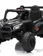 Ramiz Masinuta electrica pentru copii Buggy Madman UTV-MX Black 4 motoare 35W baterie 12V10Ah telecomanda 2.4 GHz roti spuma EVA 24x10 cm sarcina maxima 30 kg scaun piele ecologica deschidere usi MP3 USB Bluetooth