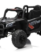 Ramiz Masinuta electrica pentru copii Buggy Madman UTV-MX Black 4 motoare 35W baterie 12V10Ah telecomanda 2.4 GHz roti spuma EVA 24x10 cm sarcina maxima 30 kg scaun piele ecologica deschidere usi MP3 USB Bluetooth