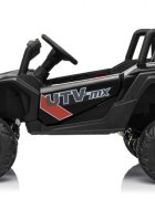 Ramiz Masinuta electrica pentru copii Buggy Madman UTV-MX Black 4 motoare 35W baterie 12V10Ah telecomanda 2.4 GHz roti spuma EVA 24x10 cm sarcina maxima 30 kg scaun piele ecologica deschidere usi MP3 USB Bluetooth