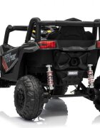 Ramiz Masinuta electrica pentru copii Buggy Madman UTV-MX Black 4 motoare 35W baterie 12V10Ah telecomanda 2.4 GHz roti spuma EVA 24x10 cm sarcina maxima 30 kg scaun piele ecologica deschidere usi MP3 USB Bluetooth