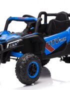 Ramiz Masinuta electrica pentru copii Buggy Madman UTV-MX Blue 4 motoare 35W baterie 12V10Ah telecomanda 2.4 GHz roti spuma EVA 24x10 cm sarcina maxima 30 kg scaun piele ecologica deschidere usi MP3 USB Bluetooth