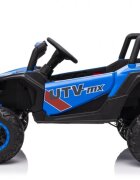 Ramiz Masinuta electrica pentru copii Buggy Madman UTV-MX Blue 4 motoare 35W baterie 12V10Ah telecomanda 2.4 GHz roti spuma EVA 24x10 cm sarcina maxima 30 kg scaun piele ecologica deschidere usi MP3 USB Bluetooth
