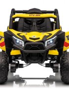 Ramiz Masinuta electrica pentru copii Buggy Madman UTV-MX Yellow 4 motoare 35W baterie 12V10Ah telecomanda 2.4 GHz roti spuma EVA 24x10 cm sarcina maxima 30 kg scaun piele ecologica deschidere usi MP3 USB Bluetooth