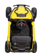 Ramiz Masinuta electrica pentru copii Buggy Madman UTV-MX Yellow 4 motoare 35W baterie 12V10Ah telecomanda 2.4 GHz roti spuma EVA 24x10 cm sarcina maxima 30 kg scaun piele ecologica deschidere usi MP3 USB Bluetooth