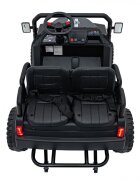 Ramiz Masinuta electrica pentru copii Champion Black cu 4 locuri 2 motoare de 200W baterie 24V9Ah telecomanda 2.4 GHz lumini LED slow start panou audio cu Radio FM MP3 USB Bluetooth roti din spuma EVA cu suspensii