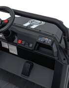 Ramiz Masinuta electrica pentru copii Champion Black cu 4 locuri 2 motoare de 200W baterie 24V9Ah telecomanda 2.4 GHz lumini LED slow start panou audio cu Radio FM MP3 USB Bluetooth roti din spuma EVA cu suspensii