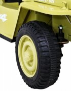 Ramiz Masinuta electrica pentru copii Military Retro 4x4 bej 140W cu telecomanda suspensii lumini scaun piele si roti din spuma Eva