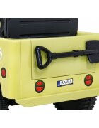 Ramiz Masinuta electrica pentru copii Military Retro 4x4 bej 140W cu telecomanda suspensii lumini scaun piele si roti din spuma Eva