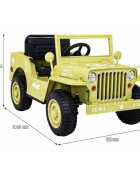 Ramiz Masinuta electrica pentru copii Military Retro 4x4 bej 140W cu telecomanda suspensii lumini scaun piele si roti din spuma Eva
