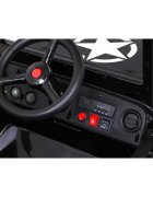 Ramiz Masinuta electrica pentru copii Military Retro 4x4 negru 140W cu telecomanda suspensii lumini scaun piele si roti din spuma Eva