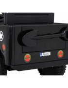 Ramiz Masinuta electrica pentru copii Military Retro 4x4 negru 140W cu telecomanda suspensii lumini scaun piele si roti din spuma Eva