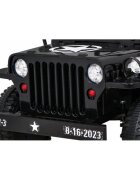 Ramiz Masinuta electrica pentru copii Military Retro 4x4 negru 140W cu telecomanda suspensii lumini scaun piele si roti din spuma Eva