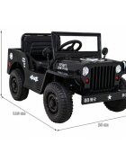 Ramiz Masinuta electrica pentru copii Military Retro 4x4 negru 140W cu telecomanda suspensii lumini scaun piele si roti din spuma Eva