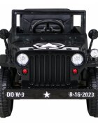 Ramiz Masinuta electrica pentru copii Military Retro 4x4 negru 140W cu telecomanda suspensii lumini scaun piele si roti din spuma Eva