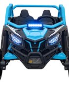 Ramiz Masinuta electrica pentru copii SR SUPER 66 Blue 4 motoare de 75W baterie 24V7Ah 3 viteze telecomanda 2.4 GHz scaun dublu din piele ecologica radio FM MP3 Bluetooth port USB lumini LED deschidere usi