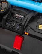 Ramiz Masinuta electrica pentru copii SR SUPER 66 Blue 4 motoare de 75W baterie 24V7Ah 3 viteze telecomanda 2.4 GHz scaun dublu din piele ecologica radio FM MP3 Bluetooth port USB lumini LED deschidere usi