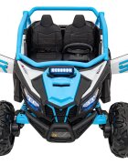 Ramiz Masinuta electrica pentru copii SR SUPER 66 Blue 4 motoare de 75W baterie 24V7Ah 3 viteze telecomanda 2.4 GHz scaun dublu din piele ecologica radio FM MP3 Bluetooth port USB lumini LED deschidere usi