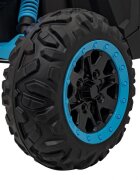 Ramiz Masinuta electrica pentru copii SR SUPER 66 Blue 4 motoare de 75W baterie 24V7Ah 3 viteze telecomanda 2.4 GHz scaun dublu din piele ecologica radio FM MP3 Bluetooth port USB lumini LED deschidere usi