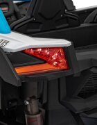 Ramiz Masinuta electrica pentru copii SR SUPER 66 Blue 4 motoare de 75W baterie 24V7Ah 3 viteze telecomanda 2.4 GHz scaun dublu din piele ecologica radio FM MP3 Bluetooth port USB lumini LED deschidere usi