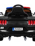 Ramiz Masinuta electrica pentru copii T Sport Police Negru 70W cu telecomanda suspensii roi Eva scaun piele sunete si lumini