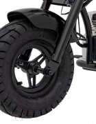 Ramiz Motocicleta electrica pentru copii Chopper Warrior Black motor de 350W cu doua baterii de 18V9Ah pornire prin buton cu rotile gonflabile panou audio integrat cu MP3 USB lumini LED sarcina maxima 80 kg