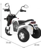 Ramiz Motocicleta electrica pentru copii MiniBike 71x53x57 cm alb cu scaun piele panou audio sunete si lumini