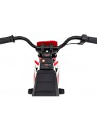 Ramiz Motocicleta electrica pentru copii Pantone rosu 361C cu 2 roti ajutatoare panou audio pornire lenta scaun piele si roti din spuma Eva 108x59x72 cm