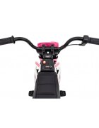 Ramiz Motocicleta electrica pentru copii Pantone roz 361C cu 2 roti ajutatoare panou audio pornire lenta scaun piele si roti din spuma Eva 108x59x72 cm