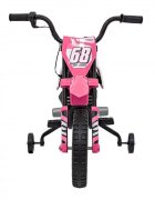 Ramiz Motocicleta electrica pentru copii Pantone roz 361C cu 2 roti ajutatoare panou audio pornire lenta scaun piele si roti din spuma Eva 108x59x72 cm